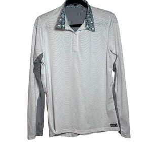 Kerrits Womens White Textured Equestrian Riding Polo Shirt Long Sleeve Preppy XL